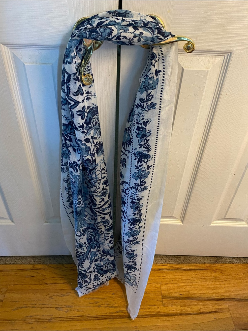 J. Jill White Scarf with Blue Floral Border